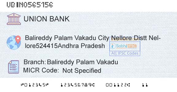 Union Bank Of India Balireddy Palam VakaduBranch 