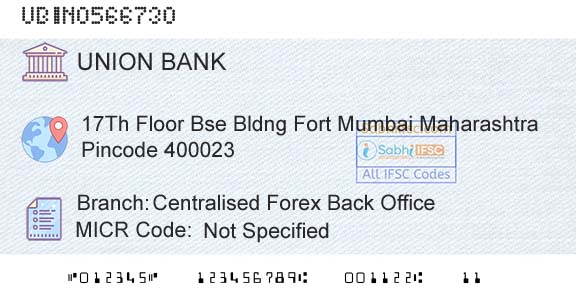 Union Bank Of India Centralised Forex Back OfficeBranch 