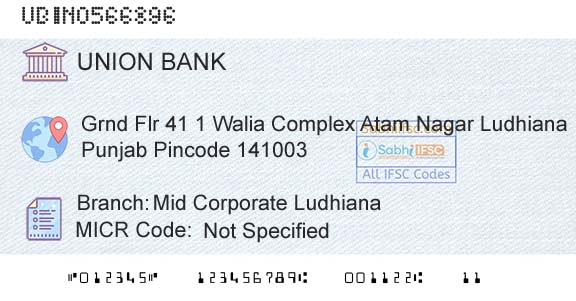 Union Bank Of India Mid Corporate LudhianaBranch 