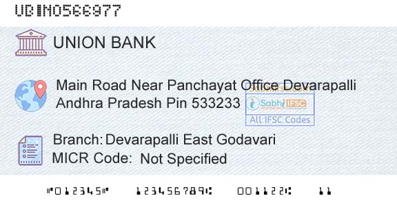 Union Bank Of India Devarapalli East Godavari Branch 