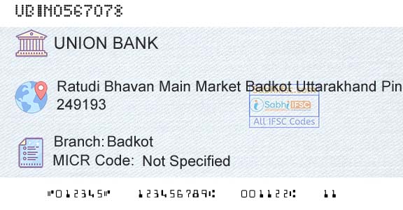 Union Bank Of India BadkotBranch 