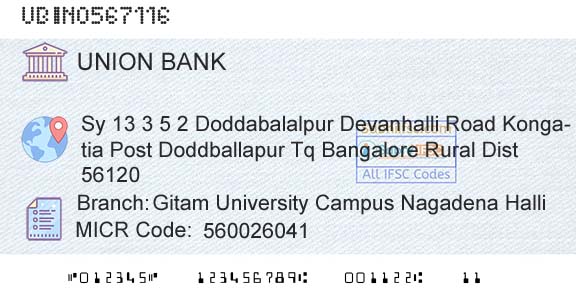 Union Bank Of India Gitam University Campus Nagadena HalliBranch 
