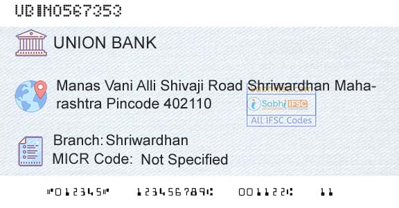 Union Bank Of India ShriwardhanBranch 