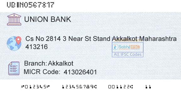 Union Bank Of India AkkalkotBranch 