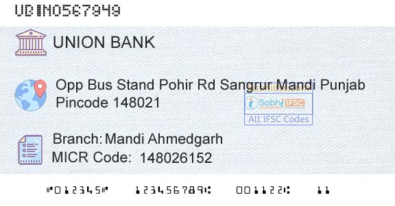 Union Bank Of India Mandi AhmedgarhBranch 