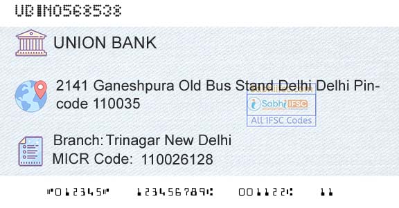 Union Bank Of India Trinagar New DelhiBranch 