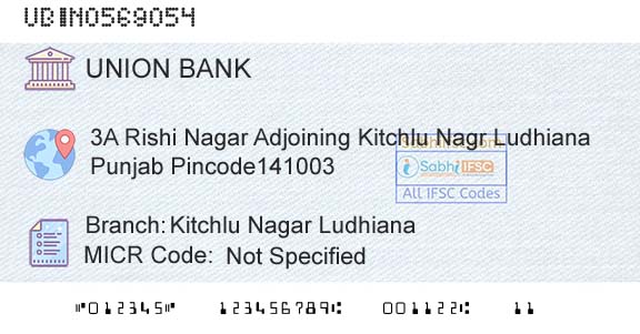 Union Bank Of India Kitchlu Nagar LudhianaBranch 