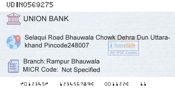 Union Bank Of India Rampur BhauwalaBranch 