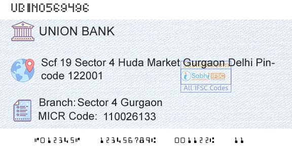Union Bank Of India Sector 4 GurgaonBranch 