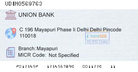 Union Bank Of India MayapuriBranch 