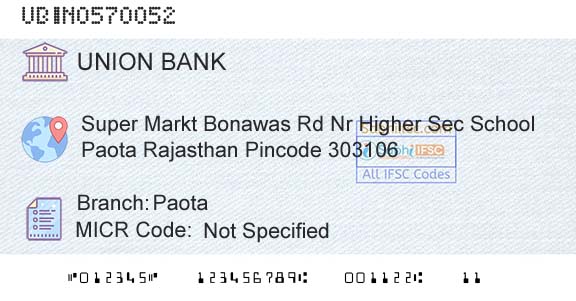 Union Bank Of India PaotaBranch 