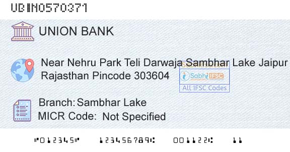 Union Bank Of India Sambhar LakeBranch 