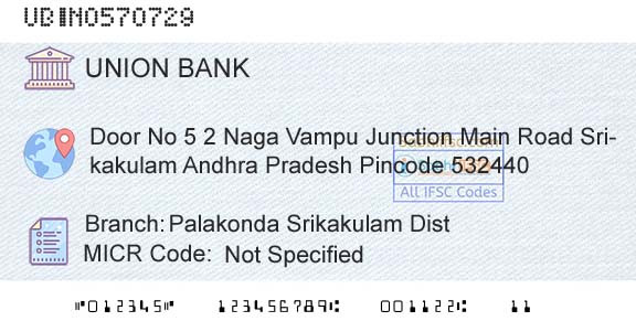 Union Bank Of India Palakonda Srikakulam Dist Branch 