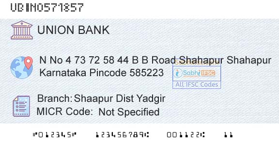 Union Bank Of India Shaapur Dist YadgirBranch 