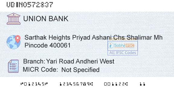 Union Bank Of India Yari Road Andheri WestBranch 