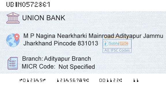 Union Bank Of India Adityapur BranchBranch 
