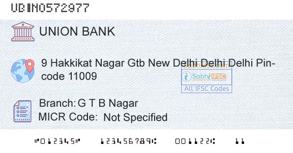 Union Bank Of India G T B NagarBranch 