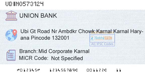 Union Bank Of India Mid Corporate KarnalBranch 