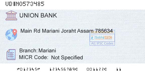 Union Bank Of India MarianiBranch 