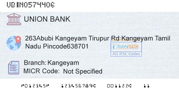 Union Bank Of India KangeyamBranch 