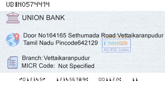 Union Bank Of India VettaikaranpudurBranch 