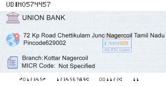Union Bank Of India Kottar NagercoilBranch 