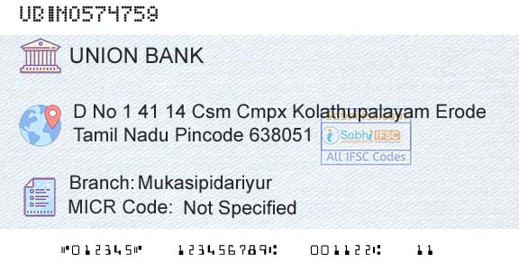 Union Bank Of India MukasipidariyurBranch 