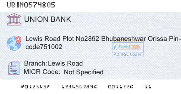 Union Bank Of India Lewis RoadBranch 