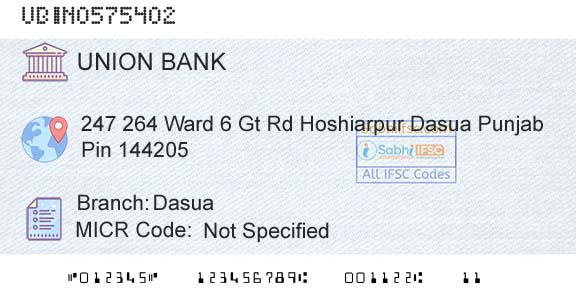 Union Bank Of India DasuaBranch 