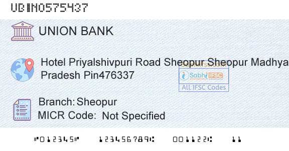 Union Bank Of India SheopurBranch 