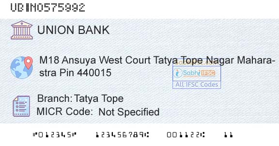 Union Bank Of India Tatya TopeBranch 