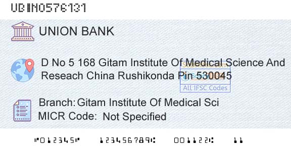 Union Bank Of India Gitam Institute Of Medical SciBranch 