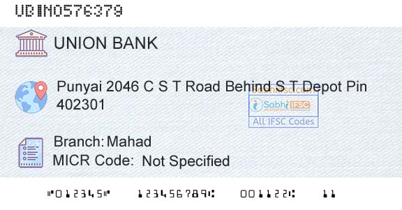 Union Bank Of India MahadBranch 