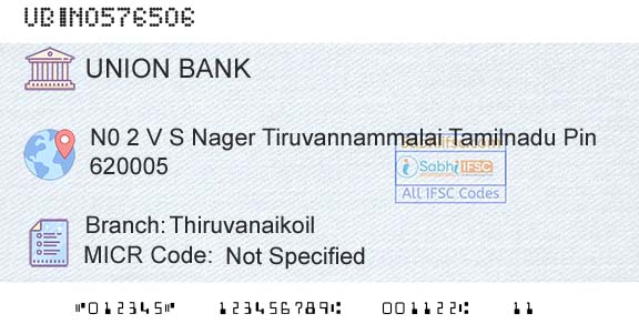 Union Bank Of India ThiruvanaikoilBranch 