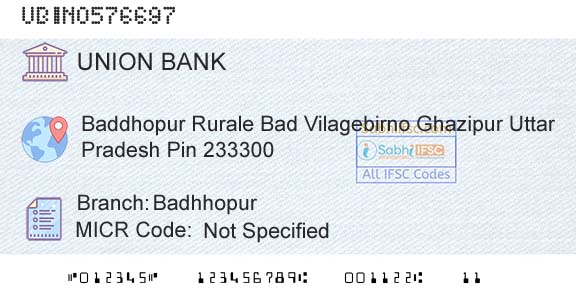 Union Bank Of India BadhhopurBranch 