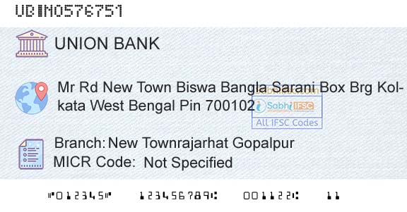 Union Bank Of India New Townrajarhat GopalpurBranch 