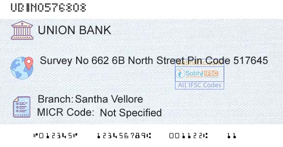 Union Bank Of India Santha VelloreBranch 
