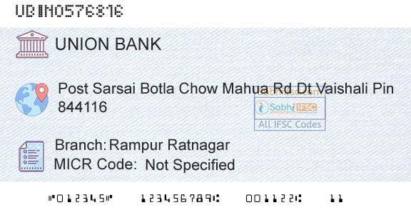 Union Bank Of India Rampur RatnagarBranch 