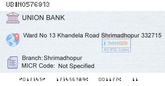 Union Bank Of India ShrimadhopurBranch 