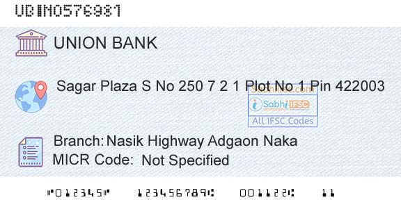 Union Bank Of India Nasik Highway Adgaon NakaBranch 