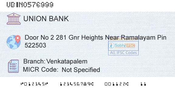 Union Bank Of India VenkatapalemBranch 