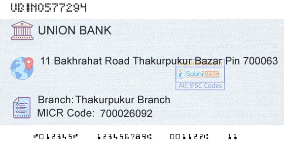 Union Bank Of India Thakurpukur BranchBranch 