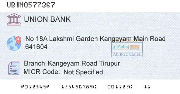 Union Bank Of India Kangeyam Road TirupurBranch 