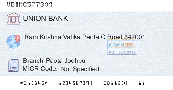 Union Bank Of India Paota JodhpurBranch 