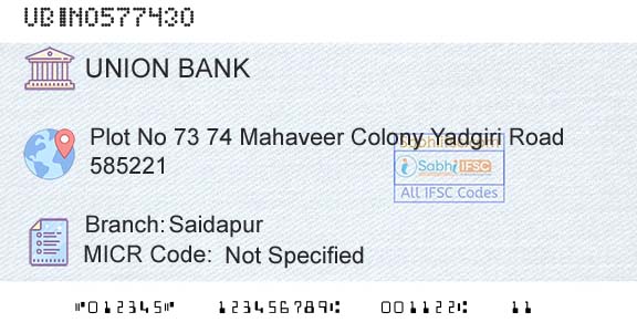 Union Bank Of India SaidapurBranch 