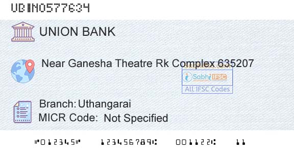 Union Bank Of India UthangaraiBranch 