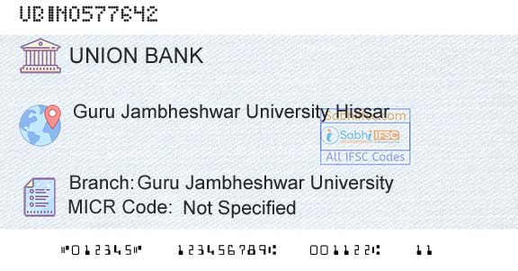 Union Bank Of India Guru Jambheshwar UniversityBranch 