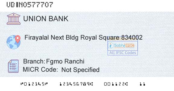 Union Bank Of India Fgmo RanchiBranch 