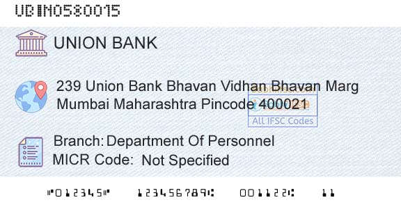 Union Bank Of India Department Of PersonnelBranch 