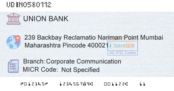 Union Bank Of India Corporate CommunicationBranch 